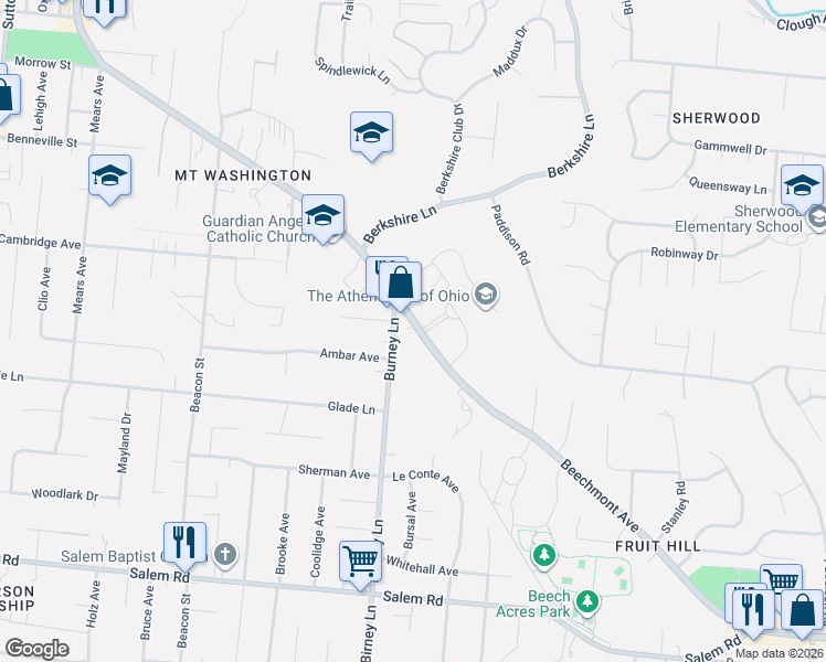 map of restaurants, bars, coffee shops, grocery stores, and more near 6700-6878 Beechmont Avenue in Cincinnati