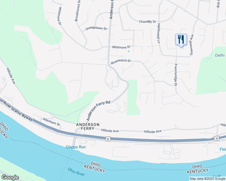 map of restaurants, bars, coffee shops, grocery stores, and more near 167 Anderson Ferry Road in Cincinnati