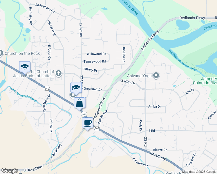 map of restaurants, bars, coffee shops, grocery stores, and more near 530 Park Ridge Court in Grand Junction