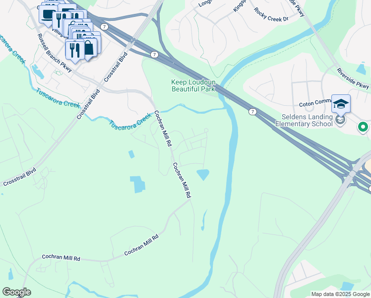 map of restaurants, bars, coffee shops, grocery stores, and more near 42938 Running Creek Square in Leesburg