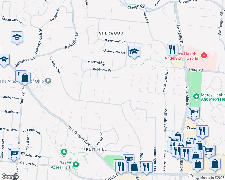 map of restaurants, bars, coffee shops, grocery stores, and more near 1548 Paddison Trails Dr in Cincinnati