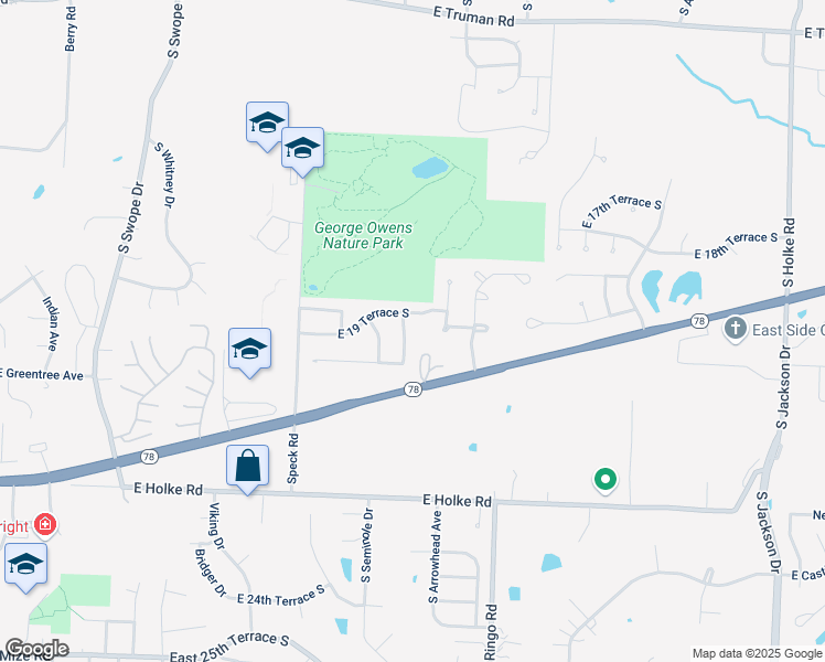 map of restaurants, bars, coffee shops, grocery stores, and more near 1913 South Elizabeth Avenue in Independence