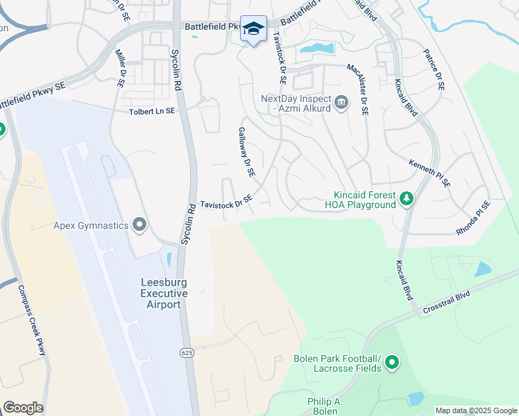 map of restaurants, bars, coffee shops, grocery stores, and more near 807 Hallyard Court Southeast in Leesburg