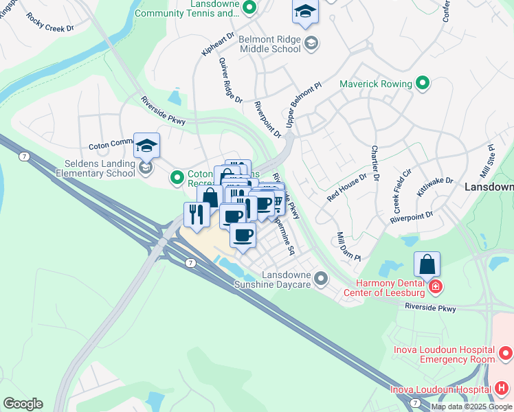 map of restaurants, bars, coffee shops, grocery stores, and more near 19293 Page Square in Leesburg