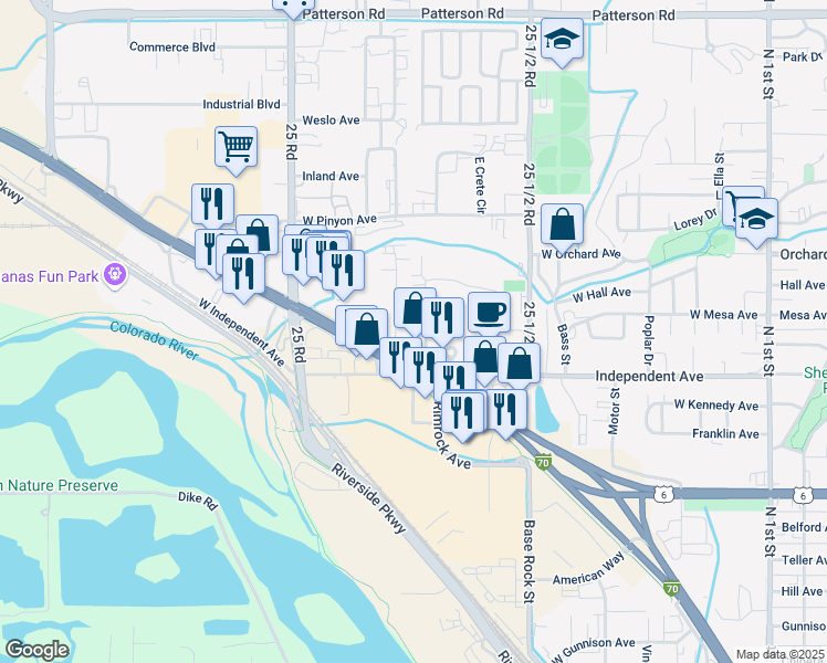 map of restaurants, bars, coffee shops, grocery stores, and more near in Grand Junction