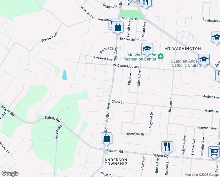 map of restaurants, bars, coffee shops, grocery stores, and more near 6047 Virbet Drive in Cincinnati
