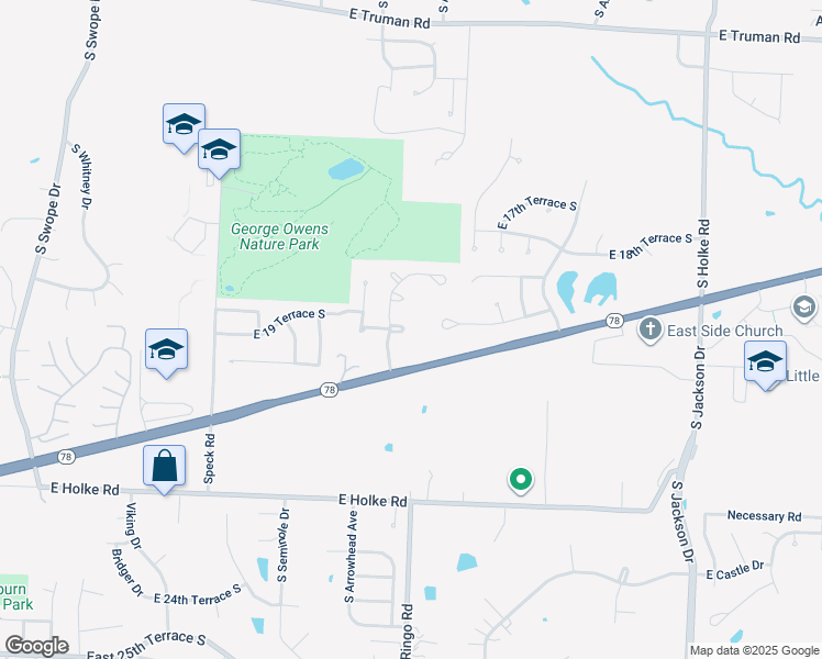 map of restaurants, bars, coffee shops, grocery stores, and more near 1967 South Powahatan Court in Independence