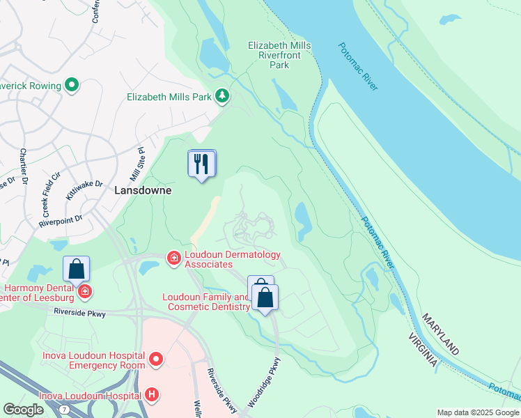 map of restaurants, bars, coffee shops, grocery stores, and more near 19350 Magnolia Grove Square in Leesburg