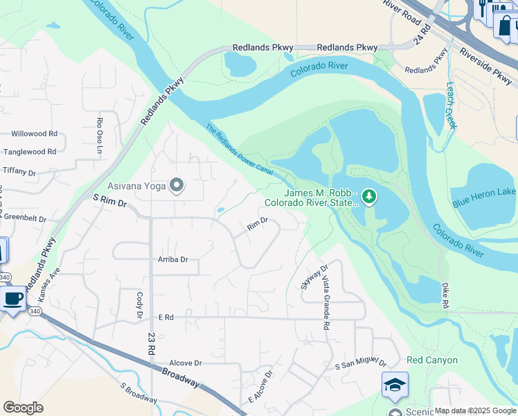 map of restaurants, bars, coffee shops, grocery stores, and more near 2301 North Falcon Point Court in Grand Junction