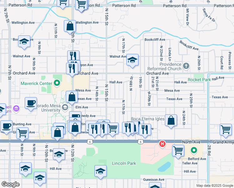 map of restaurants, bars, coffee shops, grocery stores, and more near 1648 North 16th Street in Grand Junction