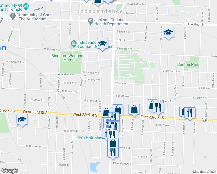 map of restaurants, bars, coffee shops, grocery stores, and more near 906 South Noland Road in Independence
