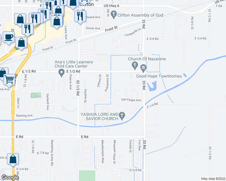 map of restaurants, bars, coffee shops, grocery stores, and more near 533 North Mountain Oak Court in Clifton