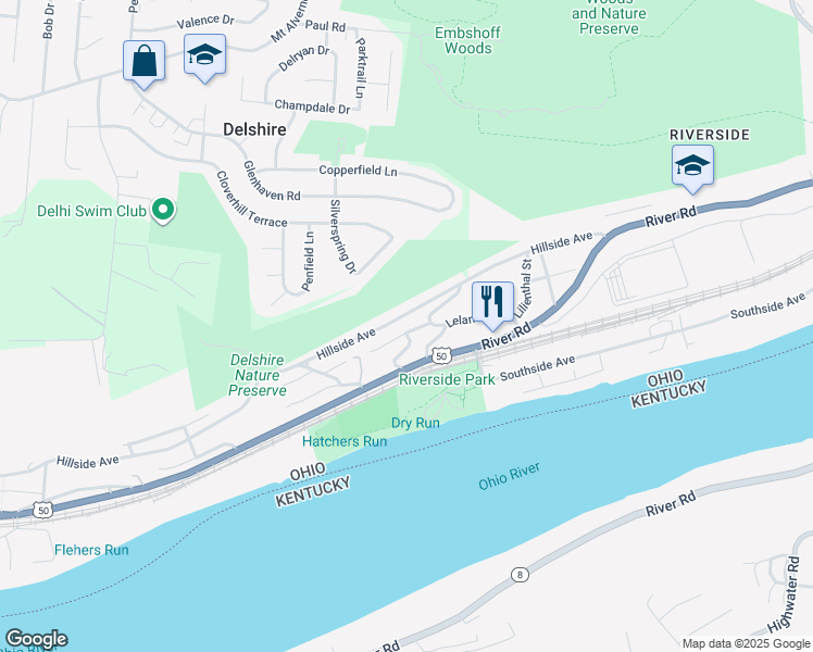 map of restaurants, bars, coffee shops, grocery stores, and more near 3530 Akron Avenue in Cincinnati