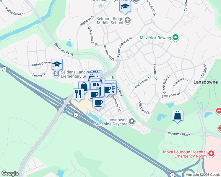 map of restaurants, bars, coffee shops, grocery stores, and more near 19187 Winmeade Drive in Leesburg