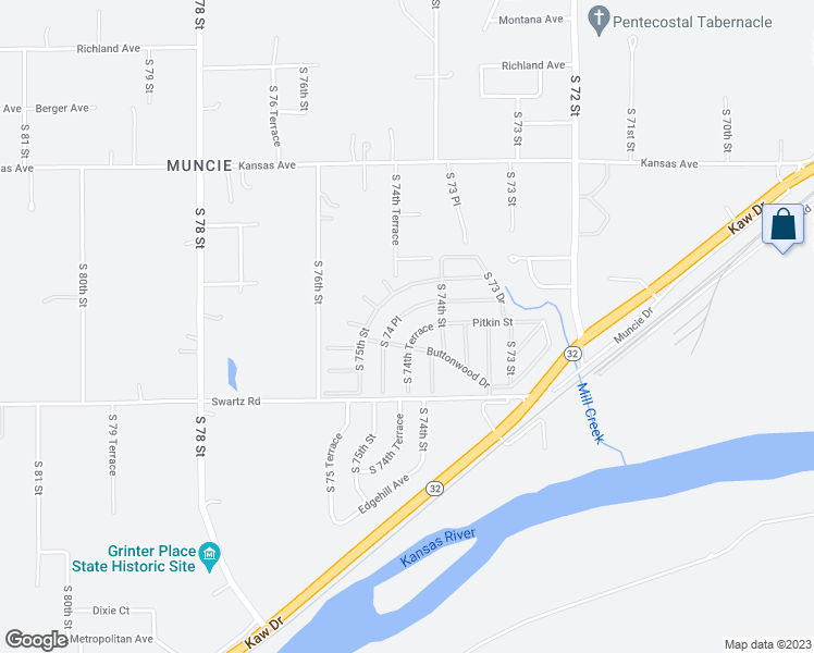 map of restaurants, bars, coffee shops, grocery stores, and more near 7301 Buttonwood Avenue in Kansas City