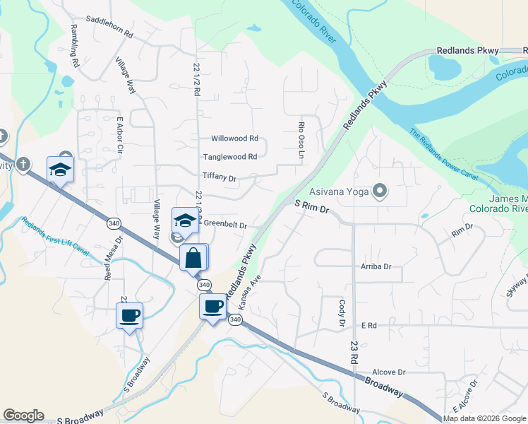 map of restaurants, bars, coffee shops, grocery stores, and more near 534 Park Ridge Court in Grand Junction