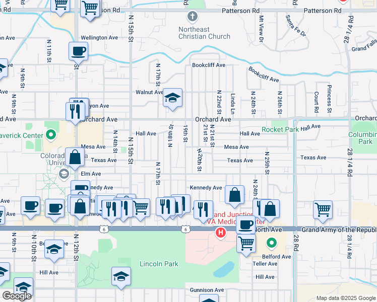 map of restaurants, bars, coffee shops, grocery stores, and more near 1630 19th Street in Grand Junction