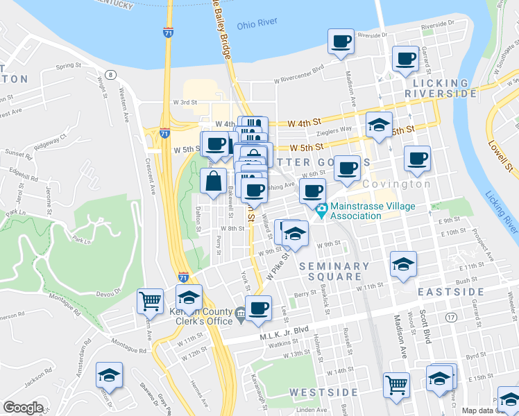 map of restaurants, bars, coffee shops, grocery stores, and more near in Covington