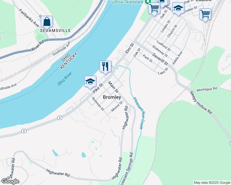 map of restaurants, bars, coffee shops, grocery stores, and more near in Bromley