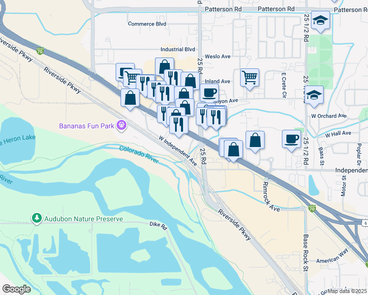 map of restaurants, bars, coffee shops, grocery stores, and more near 2492 Independent Ave in Grand Junction
