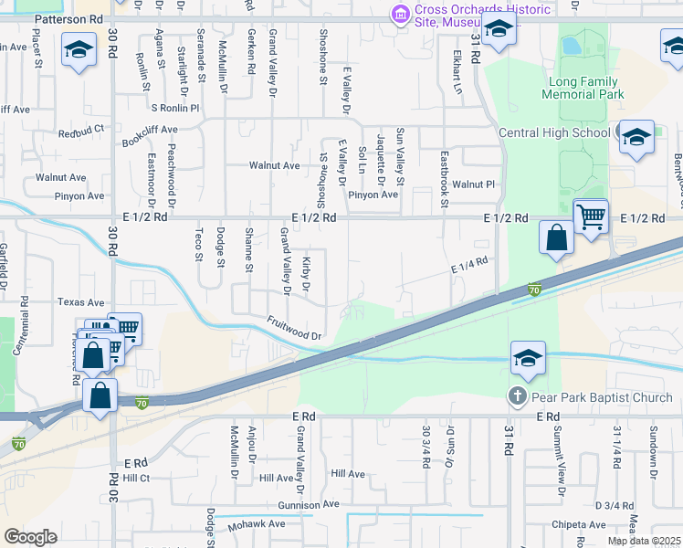 map of restaurants, bars, coffee shops, grocery stores, and more near 537 East Valley Drive in Grand Junction