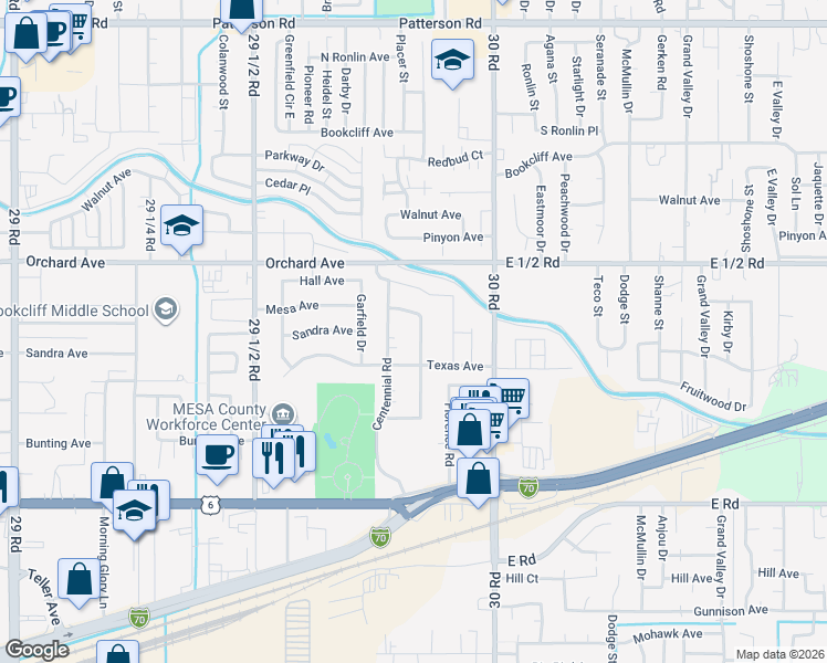 map of restaurants, bars, coffee shops, grocery stores, and more near 531 1/2 Placer Drive in Grand Junction