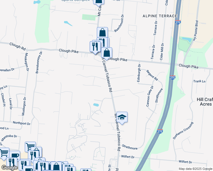 map of restaurants, bars, coffee shops, grocery stores, and more near 552 Sugar Maple Court in Cincinnati