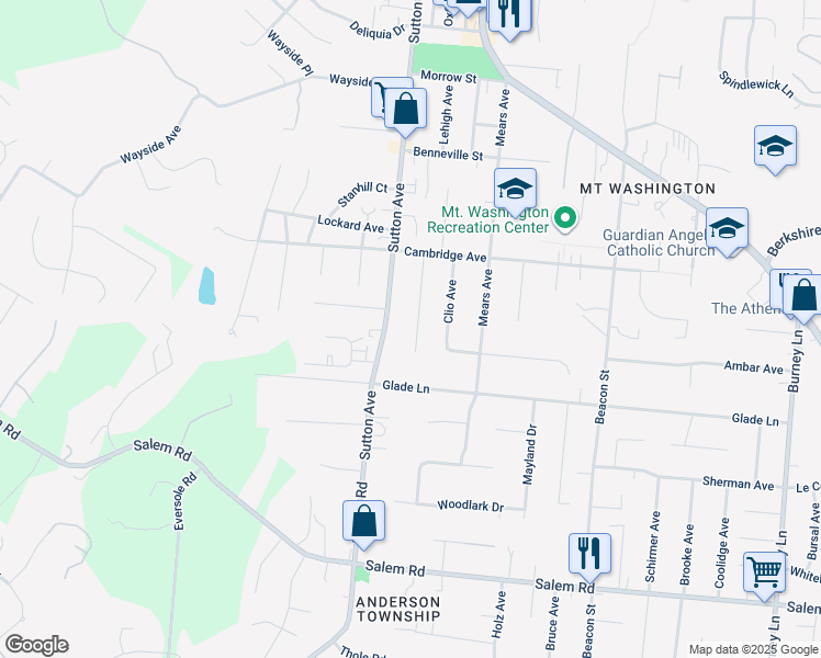 map of restaurants, bars, coffee shops, grocery stores, and more near 1551 Brandon Avenue in Cincinnati