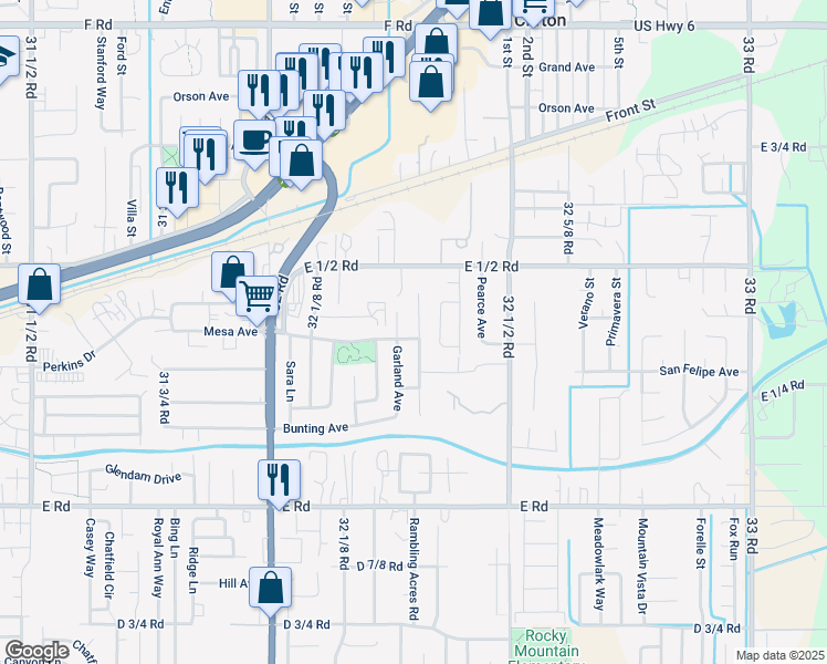 map of restaurants, bars, coffee shops, grocery stores, and more near 531 Jay Lee Street in Fruita