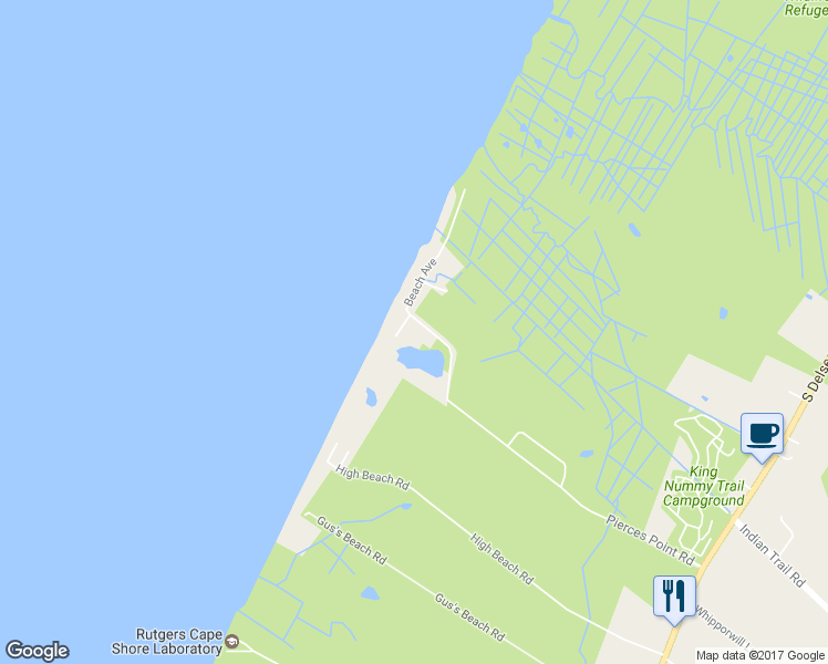 map of restaurants, bars, coffee shops, grocery stores, and more near 87 Pierces Point Road in Cape May County