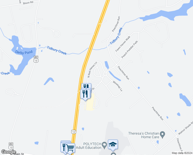 map of restaurants, bars, coffee shops, grocery stores, and more near 39 Harcrest Court in Dover
