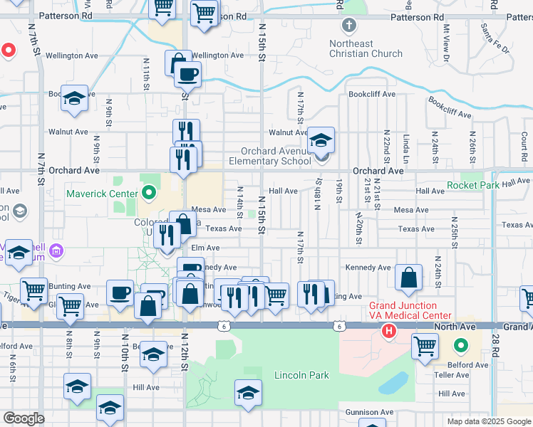 map of restaurants, bars, coffee shops, grocery stores, and more near 1634 North 15th Street in Grand Junction