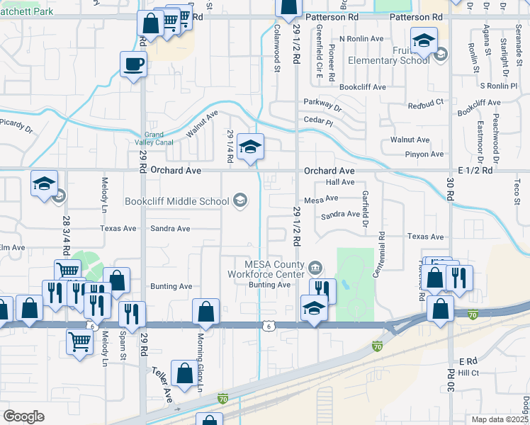 map of restaurants, bars, coffee shops, grocery stores, and more near 537 29 3/8 Road in Grand Junction