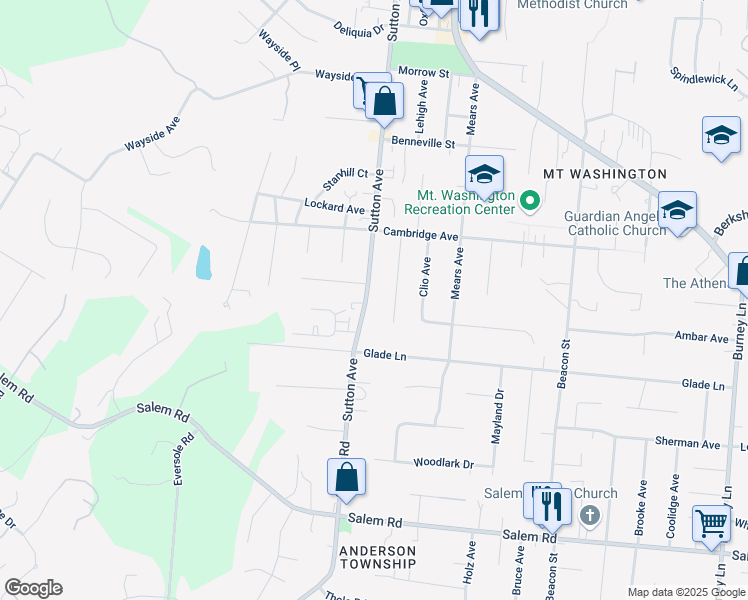 map of restaurants, bars, coffee shops, grocery stores, and more near 1551 Brandon Avenue in Cincinnati