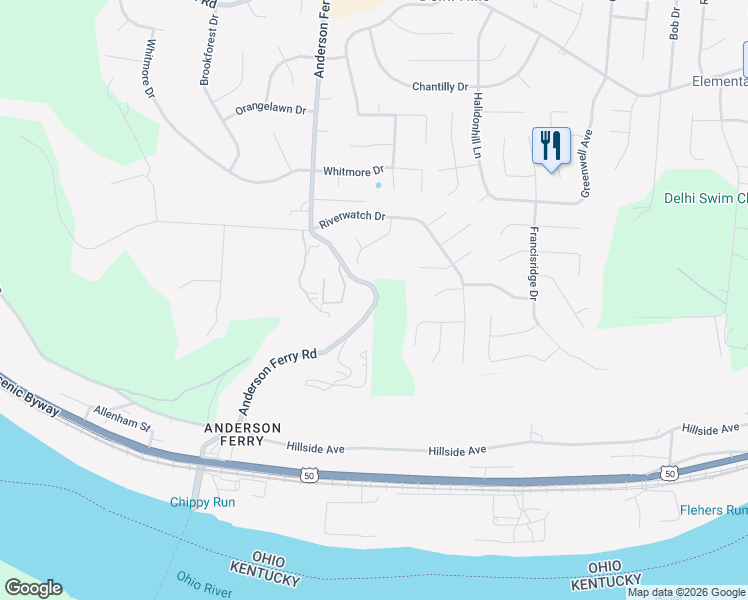 map of restaurants, bars, coffee shops, grocery stores, and more near 145 Anderson Ferry Road in Cincinnati