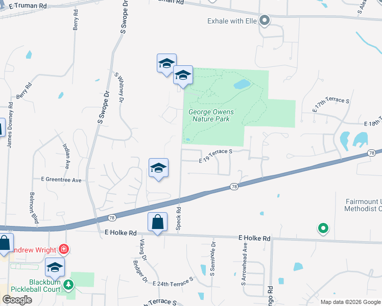 map of restaurants, bars, coffee shops, grocery stores, and more near 18402 East 19 Terrace South in Independence