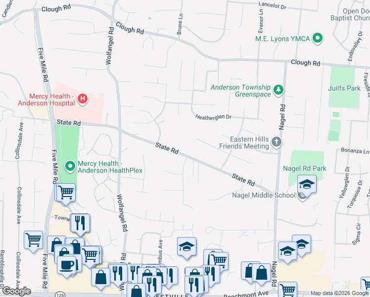 map of restaurants, bars, coffee shops, grocery stores, and more near 7770 State Road in Cincinnati