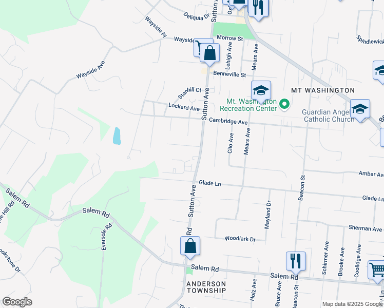 map of restaurants, bars, coffee shops, grocery stores, and more near 6047 Virbet Drive in Cincinnati