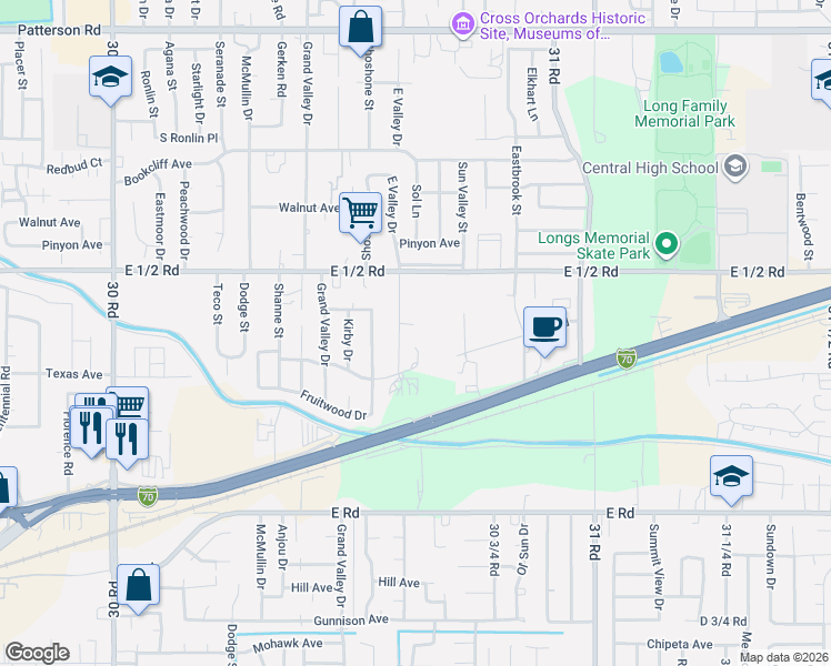 map of restaurants, bars, coffee shops, grocery stores, and more near 3063 Mesa Avenue in Grand Junction