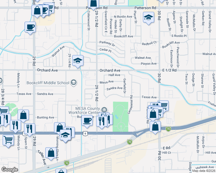 map of restaurants, bars, coffee shops, grocery stores, and more near 2959-2961 Sandra Avenue in Grand Junction