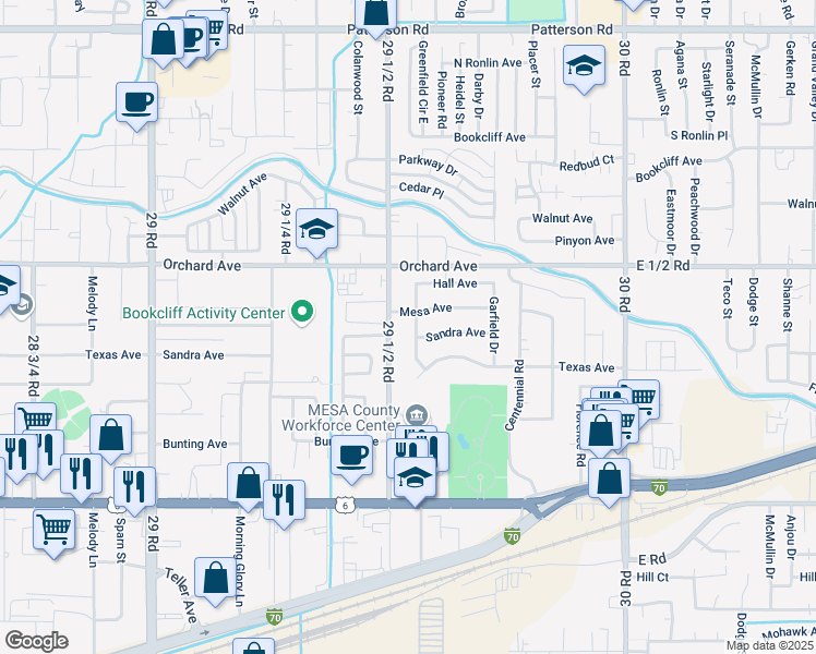 map of restaurants, bars, coffee shops, grocery stores, and more near 538 29 1/2 Road in Grand Junction