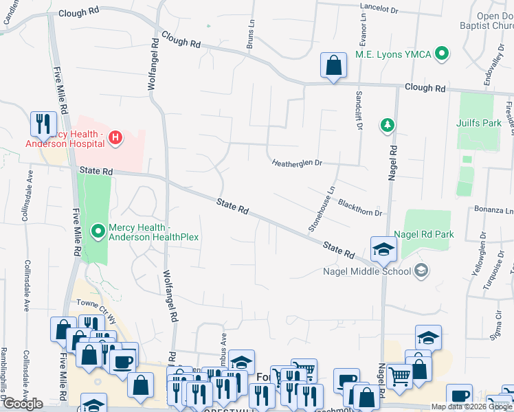 map of restaurants, bars, coffee shops, grocery stores, and more near 7770 State Road in Cincinnati