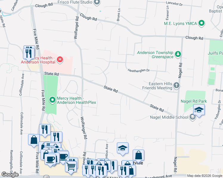 map of restaurants, bars, coffee shops, grocery stores, and more near 7715 State Road in Cincinnati