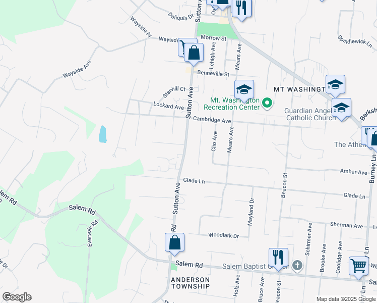 map of restaurants, bars, coffee shops, grocery stores, and more near 1551 Brandon Avenue in Cincinnati