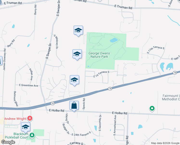 map of restaurants, bars, coffee shops, grocery stores, and more near 18402 East 19 Terrace South in Independence