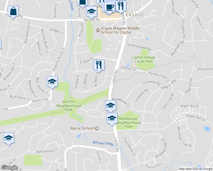 map of restaurants, bars, coffee shops, grocery stores, and more near 13624 North Gate Drive in Silver Spring