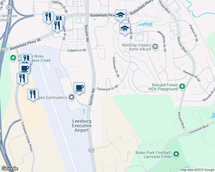 map of restaurants, bars, coffee shops, grocery stores, and more near 890 Tall Oaks Square in Leesburg
