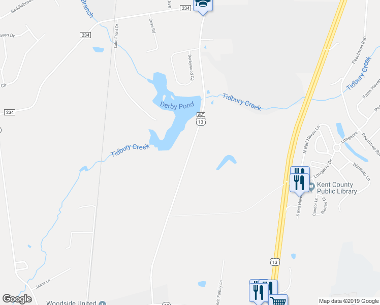 map of restaurants, bars, coffee shops, grocery stores, and more near 2523 Upper King Road in Dover