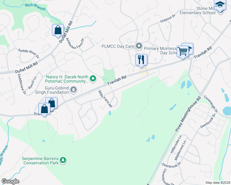 map of restaurants, bars, coffee shops, grocery stores, and more near 11228 Potomac Oaks Drive in Rockville