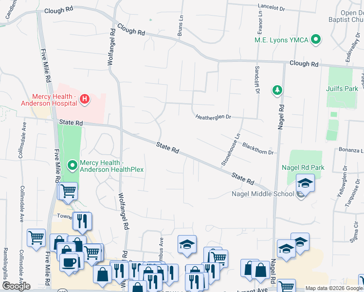 map of restaurants, bars, coffee shops, grocery stores, and more near 7770 State Road in Cincinnati